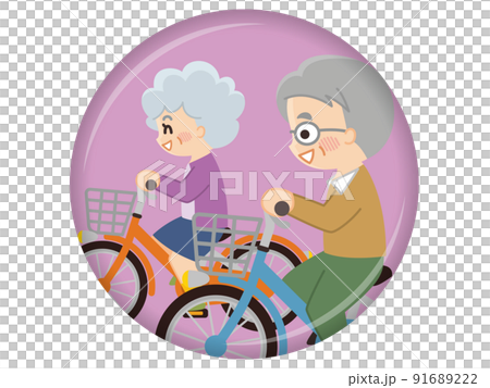 自転車に乗ってサイクリングするシニア夫婦 自転車に乗ってサイクリングするシニア夫婦 91689222