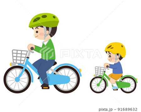 自転車に乗っている親子　サイクリング 91689632