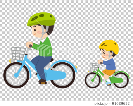 自転車に乗っている親子　サイクリング 91689632