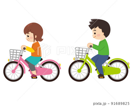 自転車を漕ぐ若いカップル　サイクリング 91689825