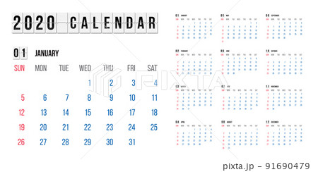 Calendar for 2020 year vector illustration 91690479