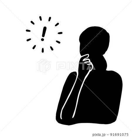 何かのヒントを得た女性のシルエットイラスト　黒 91691075