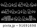 シンプルな家や街並みの線のイラストセット 91691698