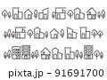 シンプルな家や街並みの線のイラストセット 91691700