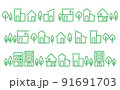 シンプルな家や街並みの線のイラストセット 91691703