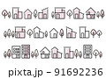 シンプルな家、街並みの線の塗りがあるイラストセット 91692236