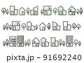 シンプルな家、街並みの線の塗りがあるイラストセット 91692240