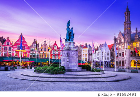 Bruges, Belgium. Grote Markt beautiful square of flemish Brugge, Flanders. 91692491