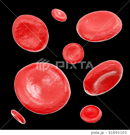 Red blood cells . Isolated black background . 3D rendering . 91693103