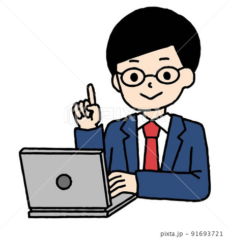 パソコン作業をするスーツ姿の男性が指差し 91693721