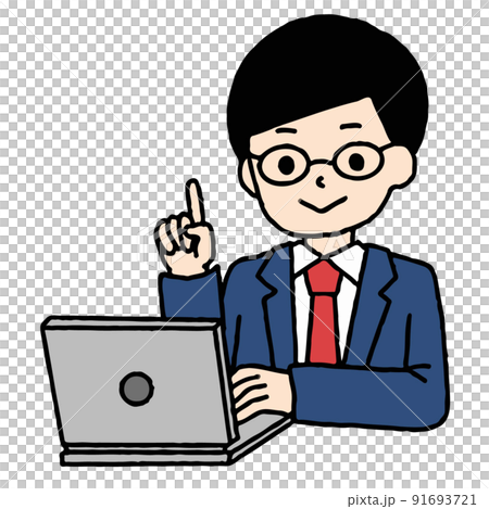 パソコン作業をするスーツ姿の男性が指差し 91693721