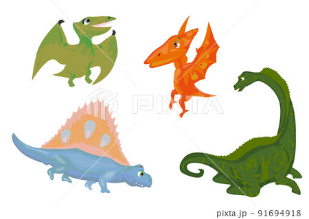 Collection of dinosaurs hand-drawn vector elements. Set of dinosaurs including T-rex, Brontosaurus, Triceratops, Velociraptor, Pteranodon, Allosaurus, etc. Collection of dinosaurs hand-drawn vector elements. Set of dinosaurs including T-rex, Brontosaurus, Triceratops, Velociraptor, Pteranodon, Allosaurus, etc. 91694918