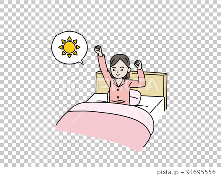 起床　目覚める　女の子　子供　快眠　イラスト 91695556