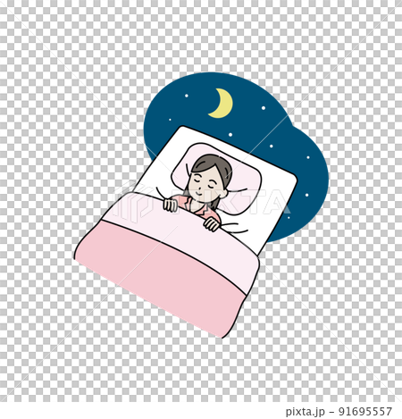 布団で眠る女の子　就寝　睡眠　子供　イラスト 91695557