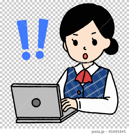 A woman in office clothes who is surprised to work on a computer A woman in office clothes who is surprised to work on a computer 91695845