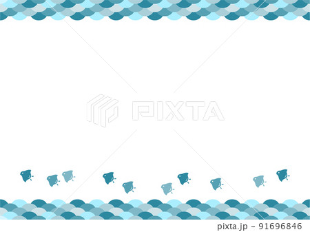 波千鳥 和柄 イラスト フレーム 青海波 波千鳥 和柄 イラスト フレーム 青海波 91696846