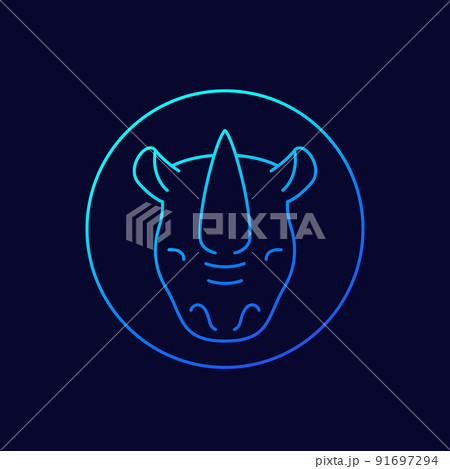 rhino icon, animal head line vector art 91697294