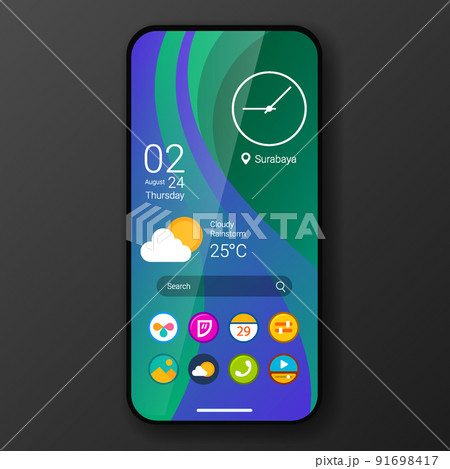 green wave custom user interface home screen realistic smartphone design green wave custom user interface home screen realistic smartphone design 91698417