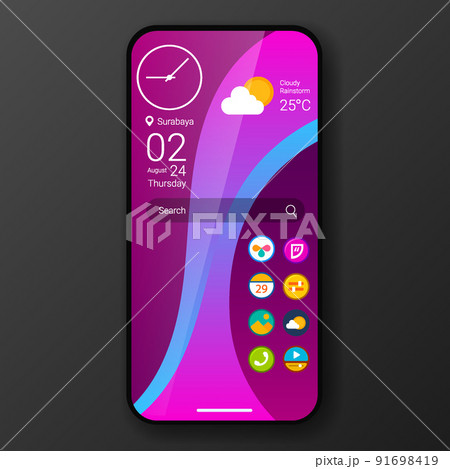 neon wave custom user interface home screen realistic smartphone design 91698419