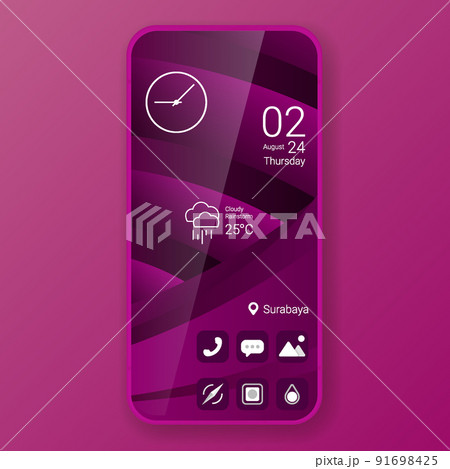 realistic smartphone user interface widget purple elegant theme design 91698425