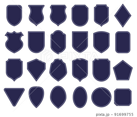 Badge shapes. Patch template, different insignia badges backgrounds and vintage label frame vector set 91699755