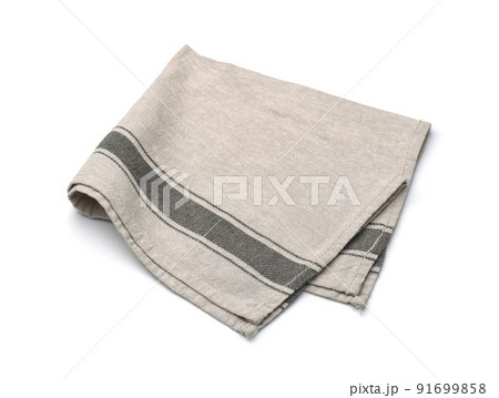 Folded grey linen cloth table napkin 91699858