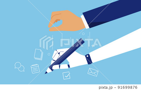 ビジネスマンの代わりに働くロボットの手、RPAのコンセプトイラスト、ベクター 91699876