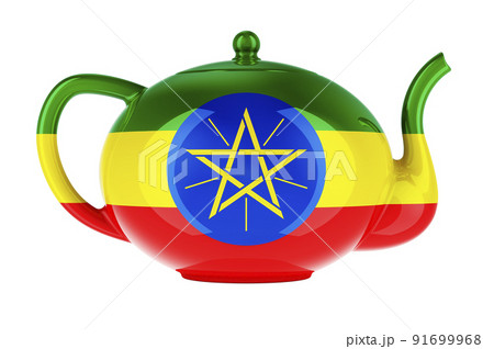 Teapot with Ethiopian flag, 3D rendering 91699968
