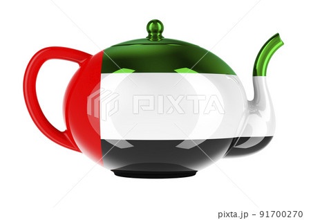 Teapot with the United Arab Emirates flag, 3D rendering Teapot with the United Arab Emirates flag, 3D rendering 91700270