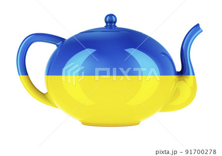 Teapot with Ukrainian flag, 3D rendering 91700278