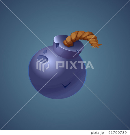Cartoon bomb with rope ui game asset, icon in cartoon style isolated on background. Weapon, attack element. 91700789