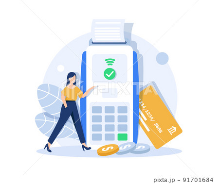 Characters paying with credit card, Cash and electronic payments concept 91701684
