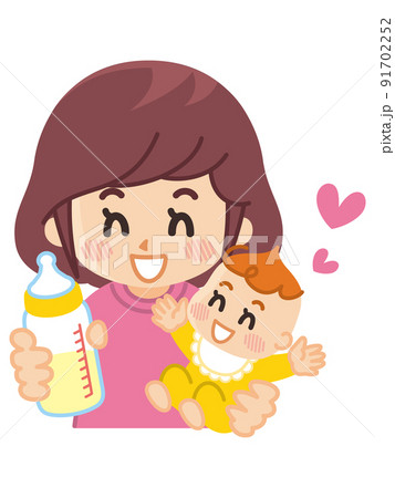 赤ちゃんに哺乳瓶でミルクを飲ますお母さん 育児 赤ちゃんに哺乳瓶でミルクを飲ますお母さん 育児 91702252