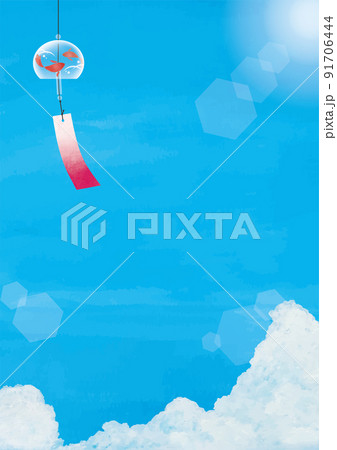 夏の空と風鈴水彩画縦 夏の空と風鈴水彩画縦 91706444