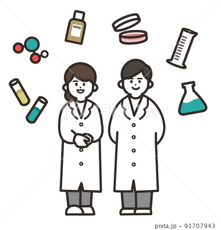 男女の研究者と研究関係のアイコン 91707943