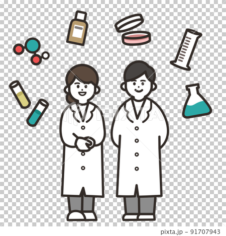 男女の研究者と研究関係のアイコン 91707943