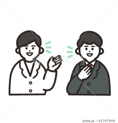 話し合う男性の研究者とスーツの男性 91707944