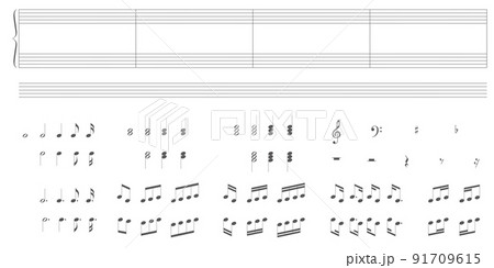 五線譜, 音符など楽譜・音楽モチーフの素材集 ベクターイラスト	 91709615