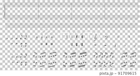 五線譜, 音符など楽譜・音楽モチーフの素材集 ベクターイラスト	 91709615