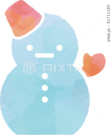 水彩風の天気アイコン。手袋をつけた雪だるま。 91711165