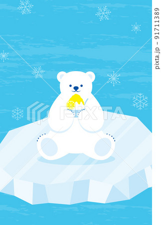 かき氷を抱えたシロクマの暑中見舞い向け背景イラスト 91711389