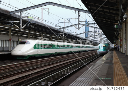 東北新幹線E2系緑帯とE5系（宇都宮駅） 91712435