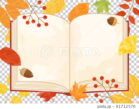 読書の秋をイメージした植物と本を組み合わせたイラスト 91712570