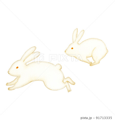 走る白兎の水彩画のイラスト素材のイラスト素材