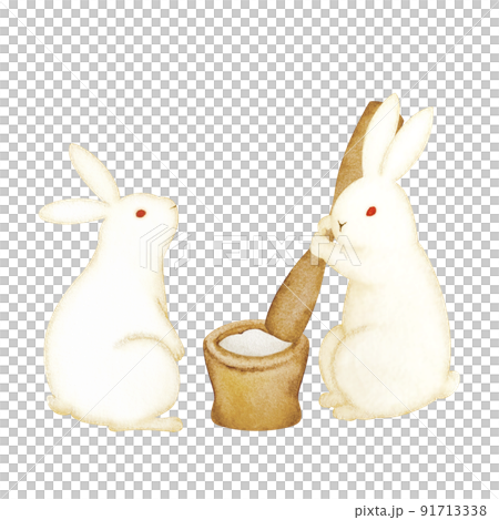 Watercolor material of white rabbit with rice cake Watercolor material of white rabbit with rice cake 91713338