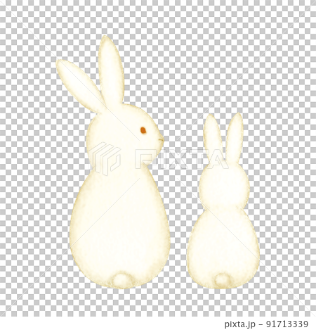 Watercolor set of the back of a white rabbit parent and child 91713339
