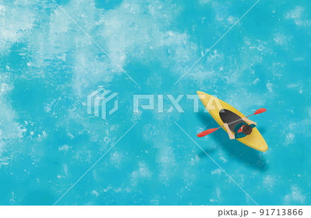 水彩画 カヤック 漕ぐ人 自然 水彩画 カヤック 漕ぐ人 自然
