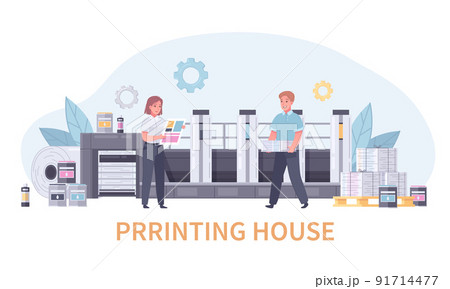 Printing House Polygraphy Cartoon Concept 91714477