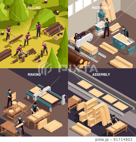 Four Furniture Production Isometric Icon Set 91714802