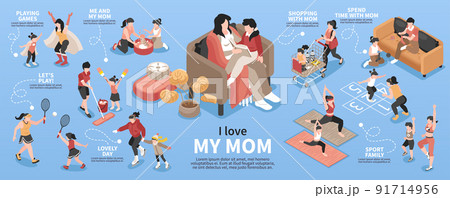 Motherhood Isometric Infographic Set 91714956